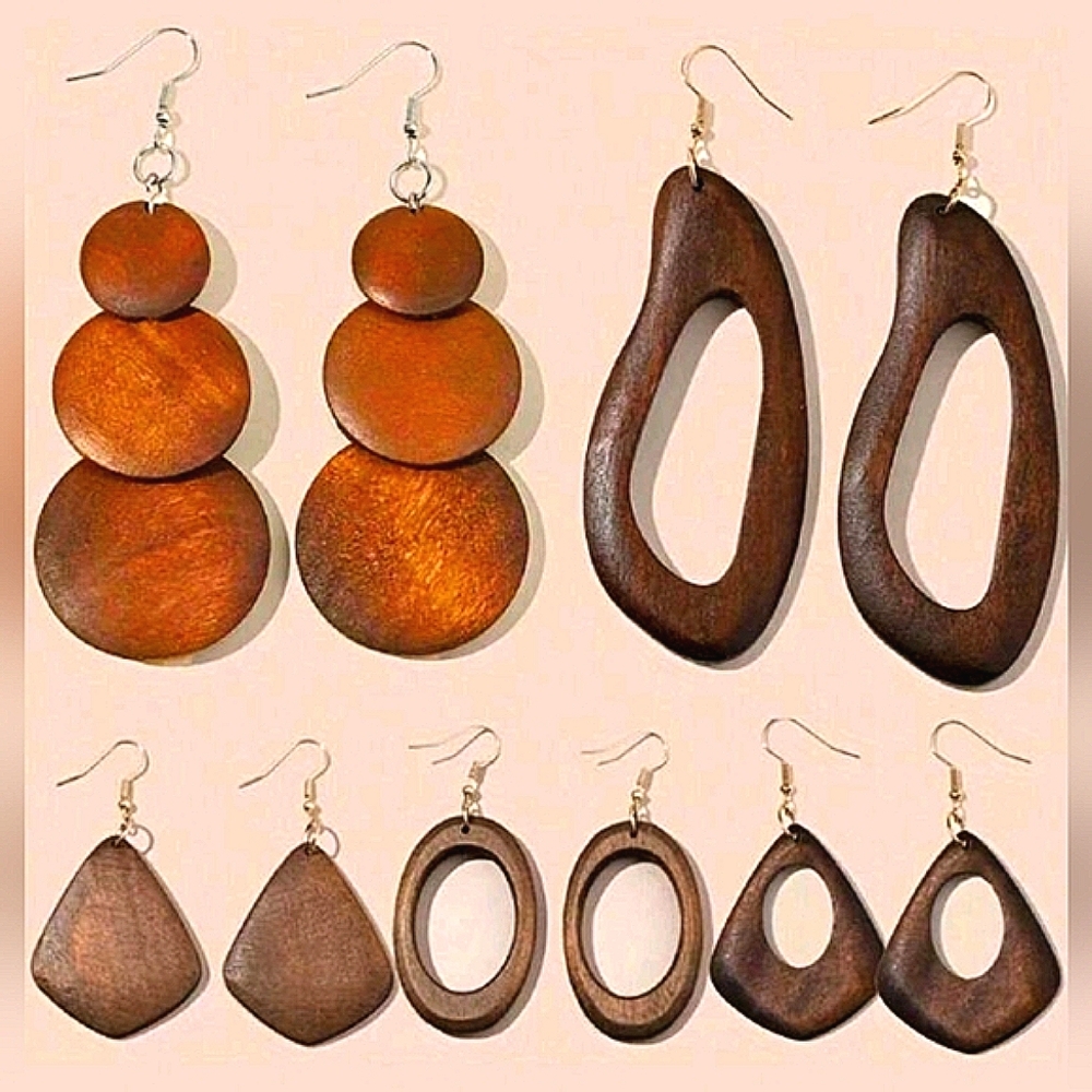 Boho Wooden Earrings Bohemian Brown Hippie Jewelry